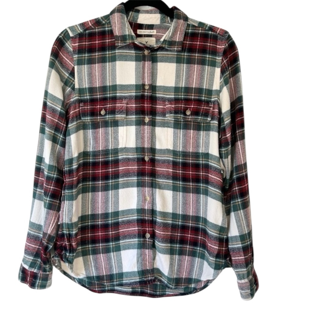 American Eagle Outfitters Classic Fit Plaid Flannel Shirt Red Green Size XS